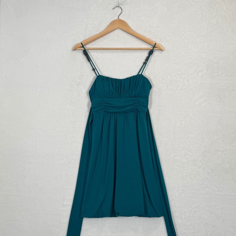 BCX Teal Blue Beaded Strap Bubble Hem Babydoll Tunic Dress Size S
